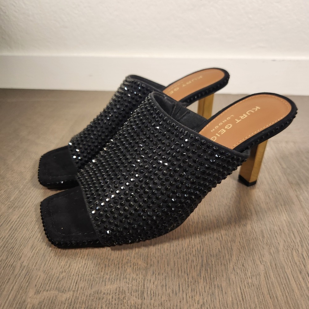 Kurt Geiger London Mayfair High Mule Crystal Slip On Heel Black Size 38.5 US 8